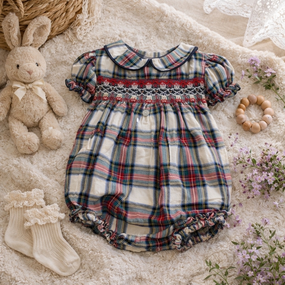 La Coqueta Smocked Plaid Baby Romper 6 Months Spain